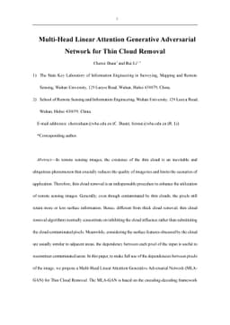 Multi-Head Linear Attention Generative Adversarial Network for Thin
  Cloud Removal