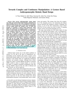 Towards Complex and Continuous Manipulation: A Gesture Based
  Anthropomorphic Robotic Hand Design