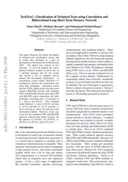 TechTexC: Classification of Technical Texts using Convolution and
  Bidirectional Long Short Term Memory Network