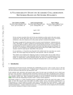 A Vulnerability Study on Academic Collaboration Networks Based on
  Network Dynamics