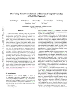Discovering Robust Convolutional Architecture at Targeted Capacity: A
  Multi-Shot Approach