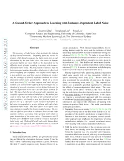 A Second-Order Approach to Learning with Instance-Dependent Label Noise