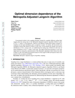 Optimal dimension dependence of the Metropolis-Adjusted Langevin
  Algorithm