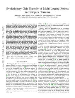 Evolutionary Gait Transfer of Multi-Legged Robots in Complex Terrains