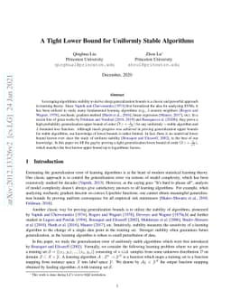 A Tight Lower Bound for Uniformly Stable Algorithms
