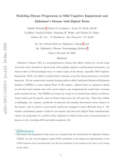 Modeling Disease Progression in Mild Cognitive Impairment and
  Alzheimer's Disease with Digital Twins