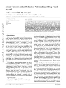 Spread-Transform Dither Modulation Watermarking of Deep Neural Network