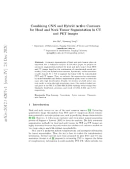 Combining CNN and Hybrid Active Contours for Head and Neck Tumor
  Segmentation in CT and PET images