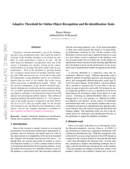 Adaptive Threshold for Online Object Recognition and Re-identification
  Tasks