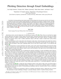 Phishing Detection through Email Embeddings