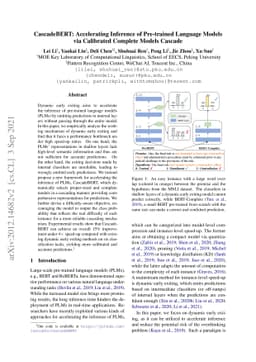CascadeBERT: Accelerating Inference of Pre-trained Language Models via
  Calibrated Complete Models Cascade
