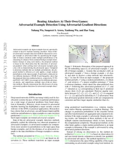 Beating Attackers At Their Own Games: Adversarial Example Detection
  Using Adversarial Gradient Directions