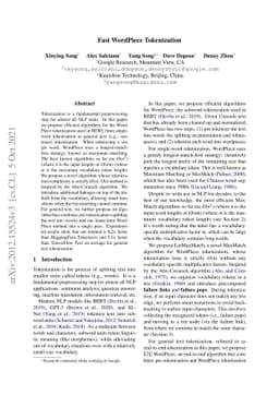 Fast WordPiece Tokenization