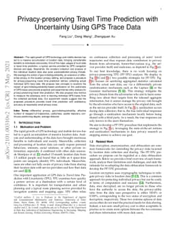 Privacy-preserving Travel Time Prediction with Uncertainty Using GPS
  Trace Data