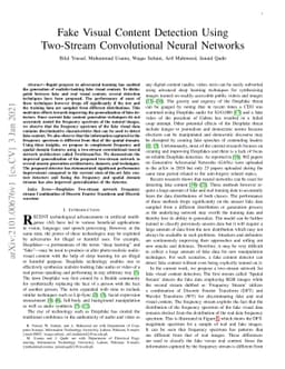 Fake Visual Content Detection Using Two-Stream Convolutional Neural
  Networks