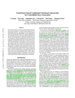 Transformer-based Conditional Variational Autoencoder for Controllable
  Story Generation
