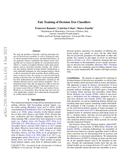 Fair Training of Decision Tree Classifiers