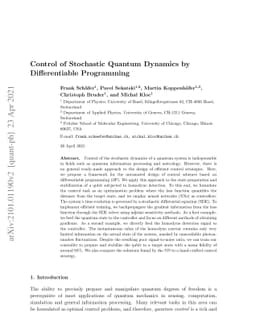 Control of Stochastic Quantum Dynamics by Differentiable Programming
