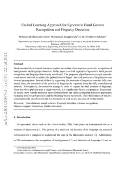 Unified Learning Approach for Egocentric Hand Gesture Recognition and
  Fingertip Detection