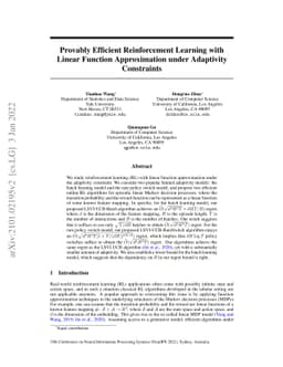 Provably Efficient Reinforcement Learning with Linear Function
  Approximation Under Adaptivity Constraints