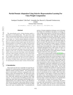 Partial Domain Adaptation Using Selective Representation Learning For
  Class-Weight Computation