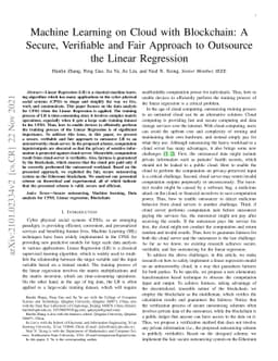 Machine Learning on Cloud with Blockchain: A Secure, Verifiable and Fair
  Approach to Outsource the Linear Regression for Data Analysis
