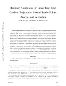 Boundary Conditions for Linear Exit Time Gradient Trajectories Around
  Saddle Points: Analysis and Algorithm