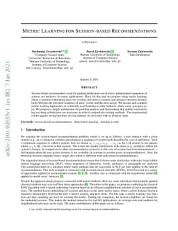 Metric Learning for Session-based Recommendations