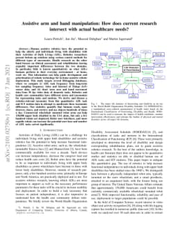 Assistive arm and hand manipulation: How does current research intersect
  with actual healthcare needs?