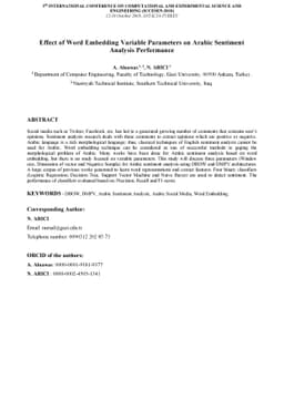 Effect of Word Embedding Variable Parameters on Arabic Sentiment
  Analysis Performance