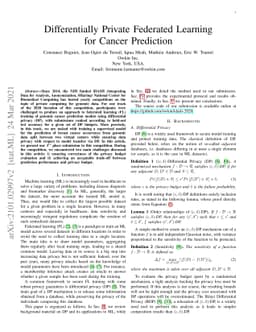 Differentially Private Federated Learning for Cancer Prediction