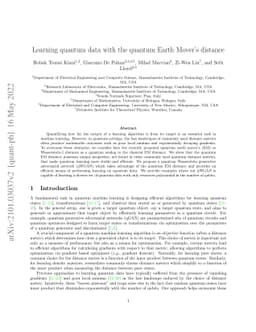 Learning quantum data with the quantum Earth Mover's distance