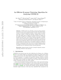 An Efficient K-means Clustering Algorithm for Analysing COVID-19