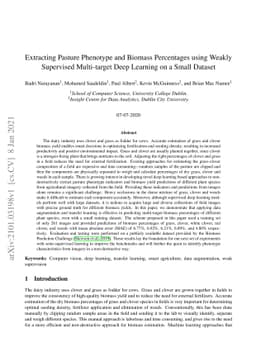 Extracting Pasture Phenotype and Biomass Percentages using Weakly
  Supervised Multi-target Deep Learning on a Small Dataset
