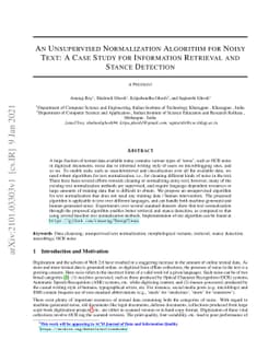 An Unsupervised Normalization Algorithm for Noisy Text: A Case Study for
  Information Retrieval and Stance Detection