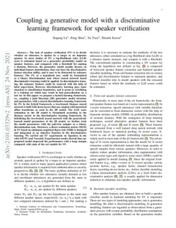 Coupling a generative model with a discriminative learning framework for
  speaker verification