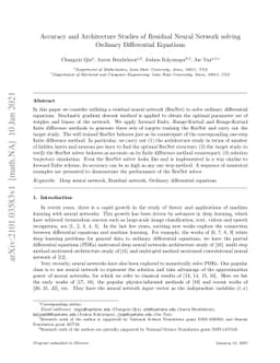 Accuracy and Architecture Studies of Residual Neural Network solving
  Ordinary Differential Equations