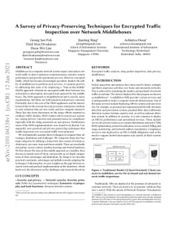 A Survey of Privacy-Preserving Techniques for Encrypted Traffic
  Inspection over Network Middleboxes