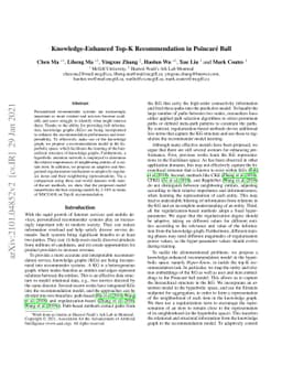 Knowledge-Enhanced Top-K Recommendation in Poincaré Ball