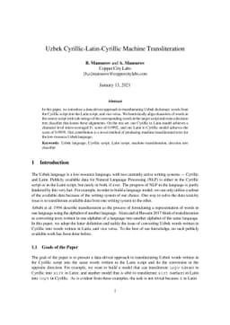Uzbek Cyrillic-Latin-Cyrillic Machine Transliteration