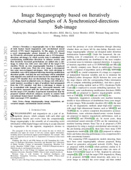 Image Steganography based on Iteratively Adversarial Samples of A
  Synchronized-directions Sub-image