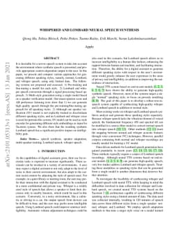 Whispered and Lombard Neural Speech Synthesis