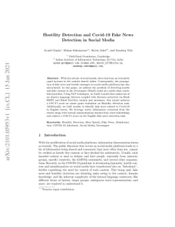 Hostility Detection and Covid-19 Fake News Detection in Social Media