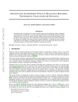 Identifying Authorship Style in Malicious Binaries: Techniques,
  Challenges & Datasets