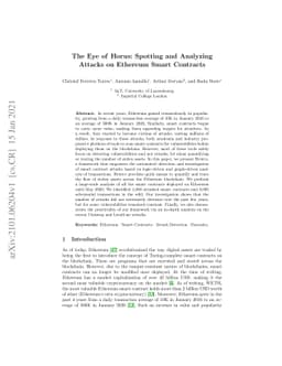 The Eye of Horus: Spotting and Analyzing Attacks on Ethereum Smart
  Contracts