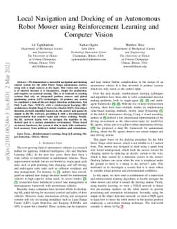 Local Navigation and Docking of an Autonomous Robot Mower using
  Reinforcement Learning and Computer Vision