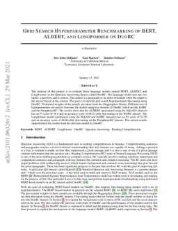 Grid Search Hyperparameter Benchmarking of BERT, ALBERT, and LongFormer
  on DuoRC
