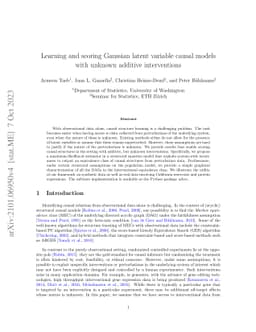 Learning and scoring Gaussian latent variable causal models with unknown
  additive interventions