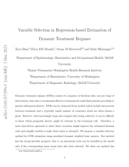 Variable Selection in Regression-based Estimation of Dynamic Treatment
  Regimes