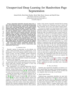 Unsupervised Deep Learning for Handwritten Page Segmentation